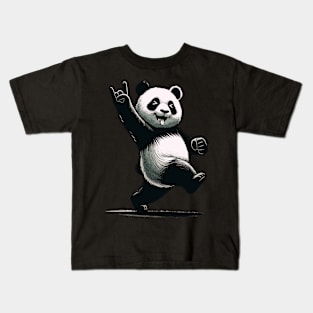 Retro Panda Rock Music Gift Funny Panda Kids T-Shirt